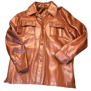 Mens Vintage Aventura Pleather Vinyl Jacket Size Large Coat Lined Faux Fur